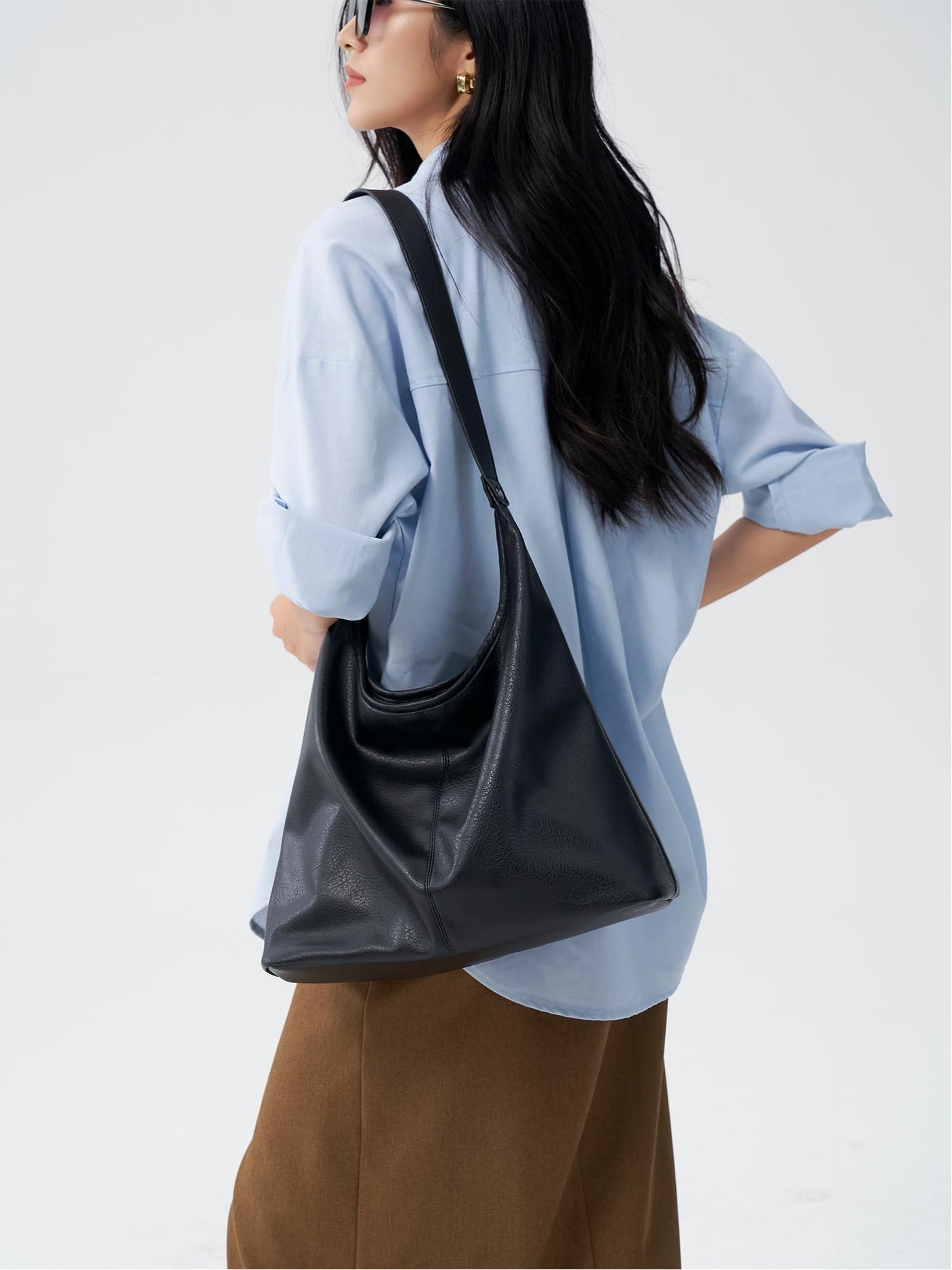 Soft Vegan Leather Hobo Bag - Slouchy Shoulder Tote with Pouch