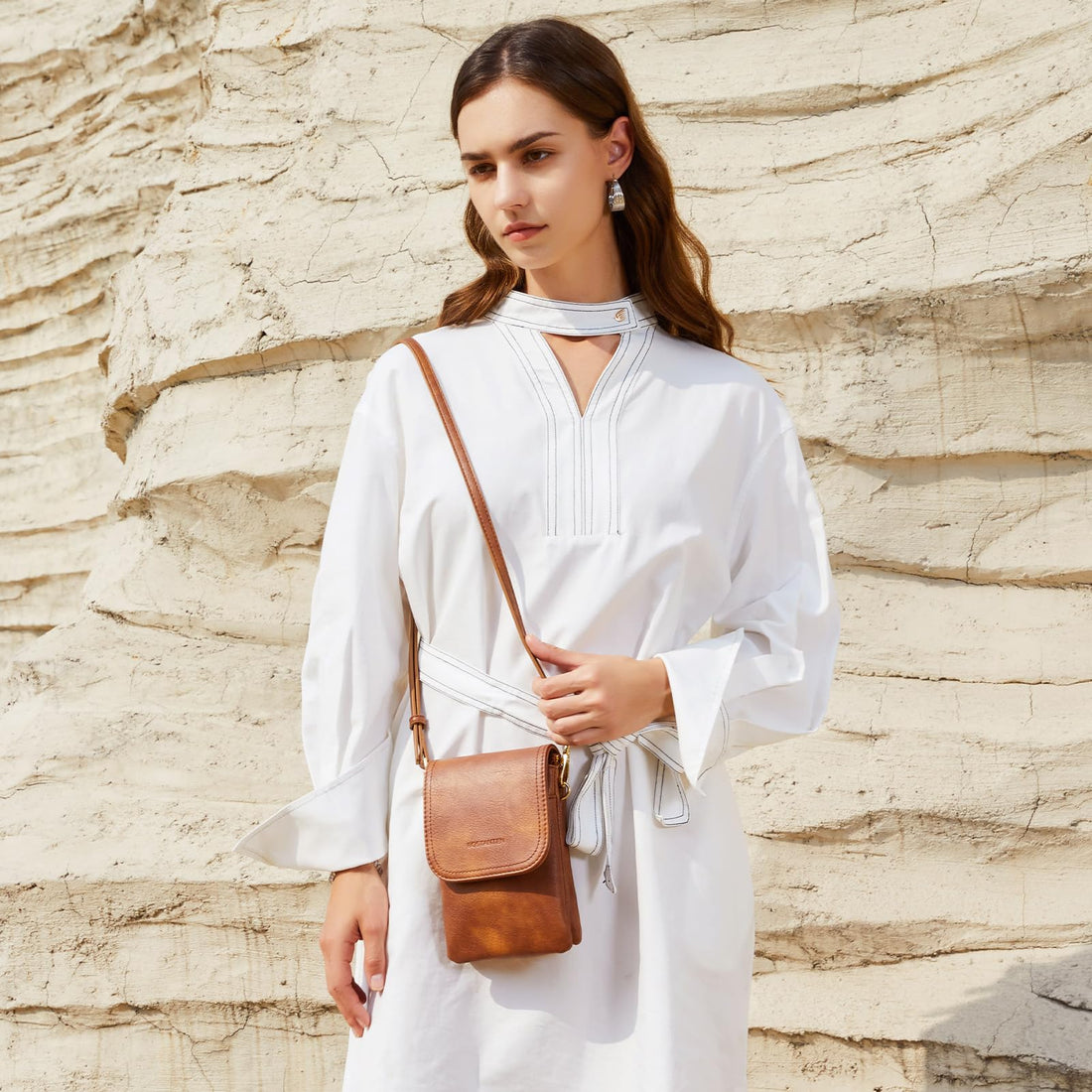 Vegan Leather Crossbody Phone Wallet Bag with Adjustable Strap
